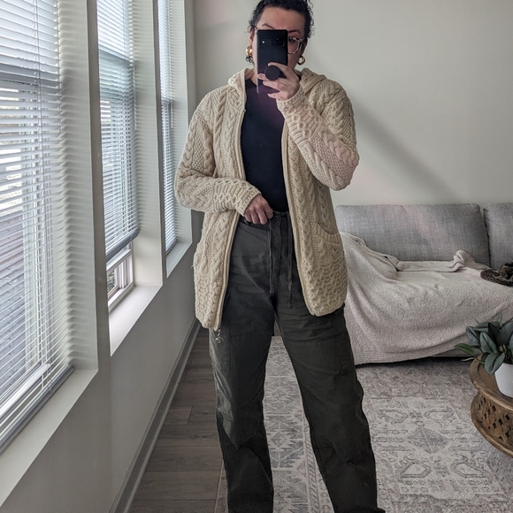 Inis Crafts Ireland Merino Wool Fisherman Zip Front Hooded Cardigan Swea… - Picture 12 of 12